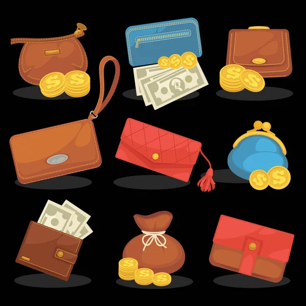 Iconos conjunto de billeteras — Vector de stock