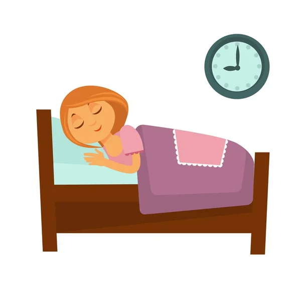 Pelirroja chica duerme en la cama — Vector de stock