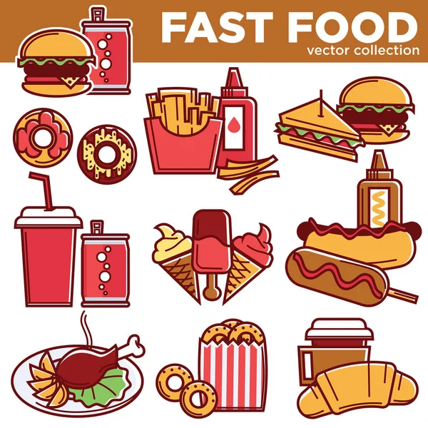 Κινουμένων σχεδίων εικονίδια fast food — Διανυσματικό Αρχείο