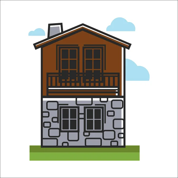 Casa hecha con piedra y madera — Vector de stock