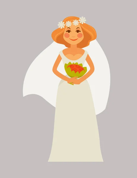 Fröhliche Braut mit Strauß — Stockvektor