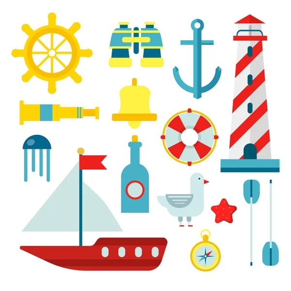 Símbolos marinos marineros náuticos — Archivo Imágenes Vectoriales