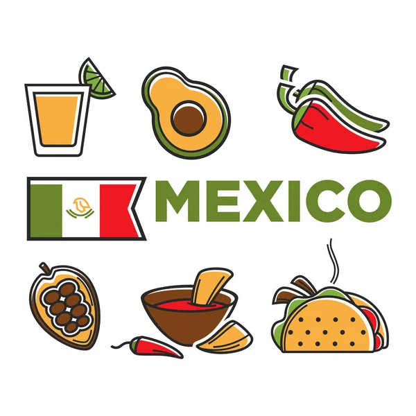 Mexiko flad a tradiční kuchyně — Stockový vektor