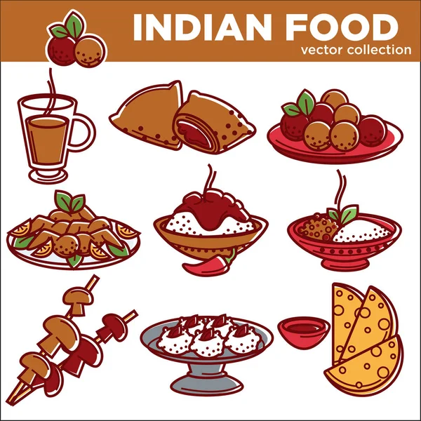 Cocina india platos de comida tradicional — Vector de stock