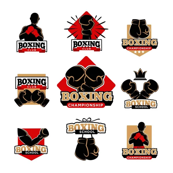 Logotipos del campeonato de boxeo conjunto — Vector de stock