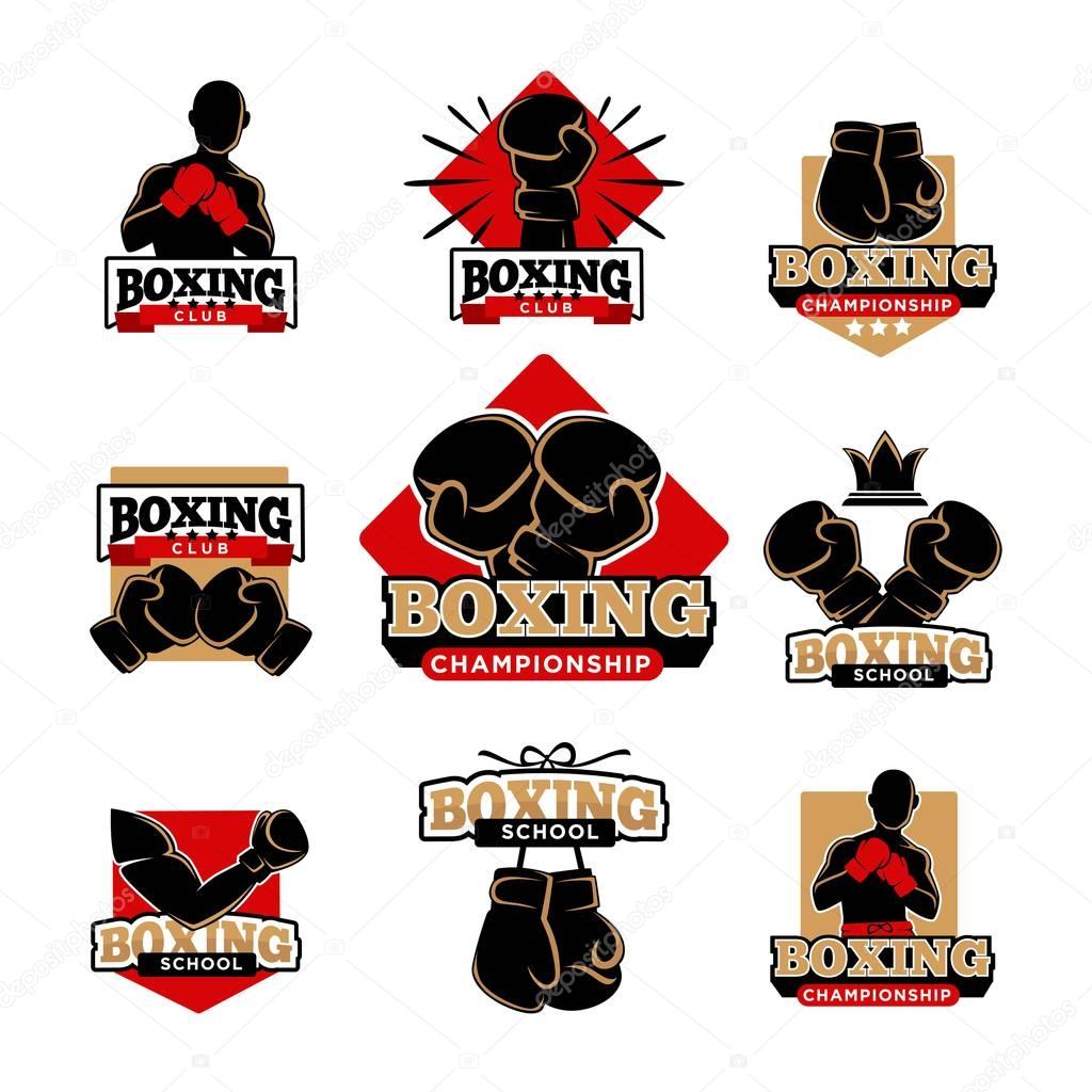 Vector illustration design of Boxing championship and sport club logotypes set