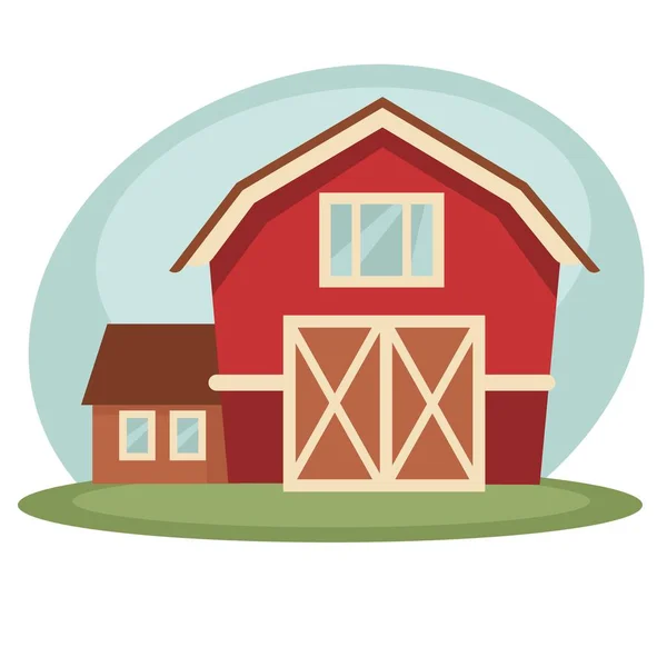 红色谷仓和房子 — 图库矢量图片
