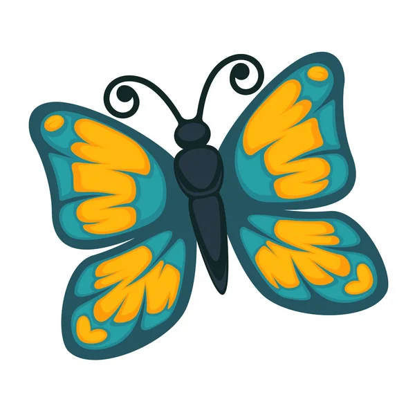 Mariposa azul con adorno amarillo — Vector de stock