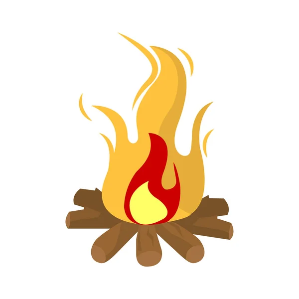 Fogata con llama y palos de madera — Vector de stock