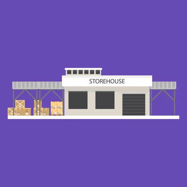 Bâtiment d'entrepôt avec boîtes — Image vectorielle