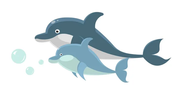 Nagy és kis delfinek — Stock Vector