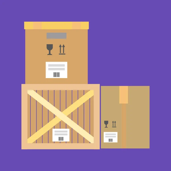 Diferentes caixas de papelão e madeira —  Vetores de Stock