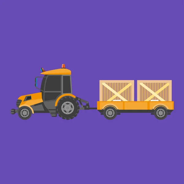 Trator transportando caixas de madeira —  Vetores de Stock