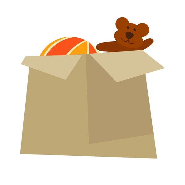 Caja de cartón con osito de peluche — Vector de stock