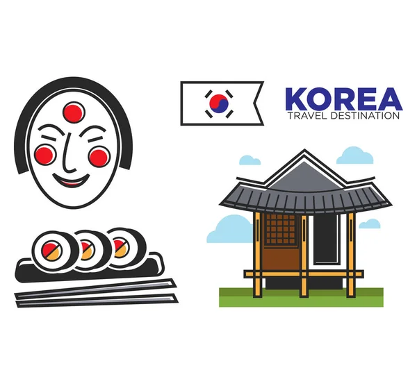 Kuil dan makanan tradisional Korea - Stok Vektor