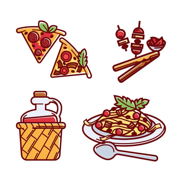 Set makanan tradisional Italia lezat - Stok Vektor