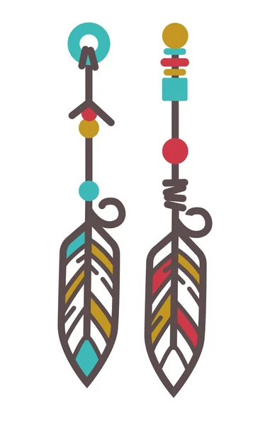 Boucles d'oreilles indiennes avec plumes — Image vectorielle