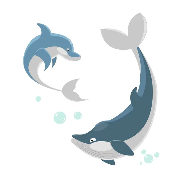 Lindo ocaenic ballena y delfín de mar — Vector de stock