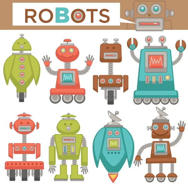 Conjunto de iconos de robots y transformadores — Vector de stock