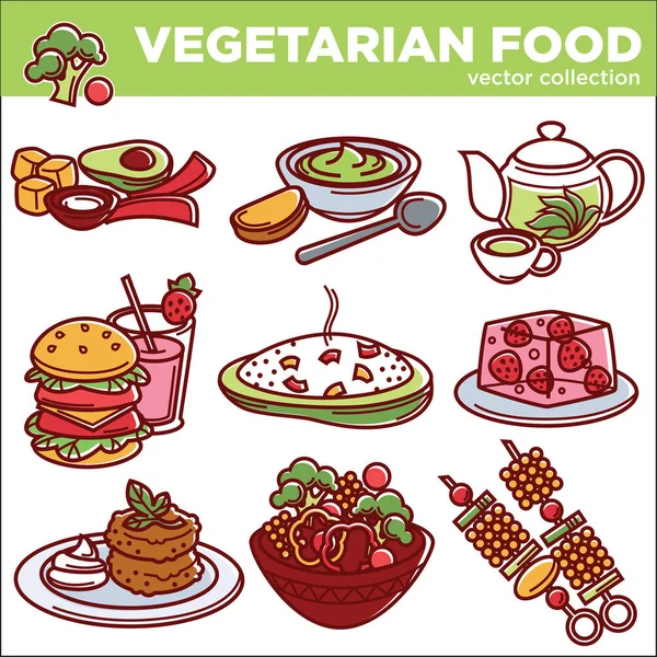 Platos de comida vegetariana — Vector de stock