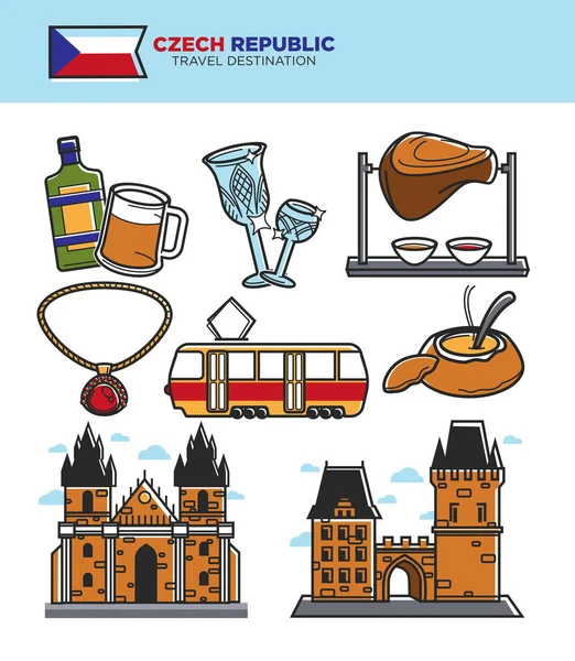 Czech travel tourism landmarks — Stock Vector