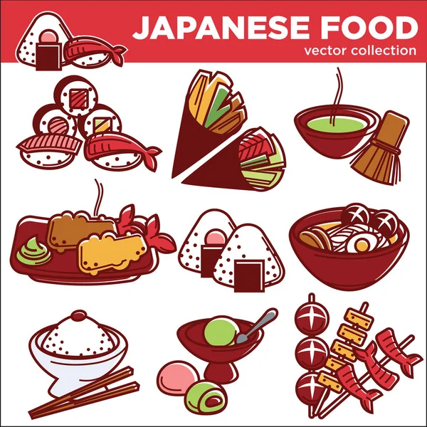 Japanese food dishes — Stock Vector