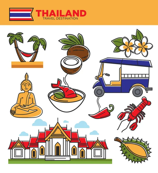 Thailand tourism travel landmarks — Stock Vector
