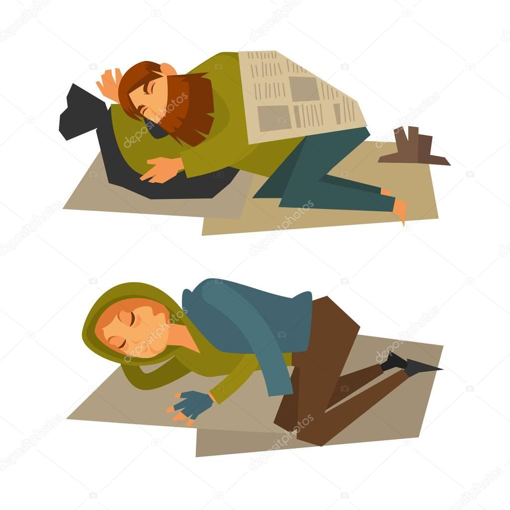 Homeless man and woman sleep 