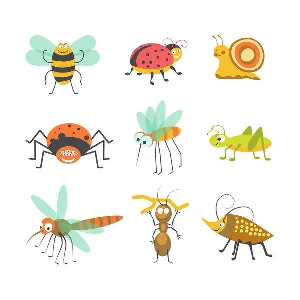 Lustige Karikaturen von Insekten — Stockvektor