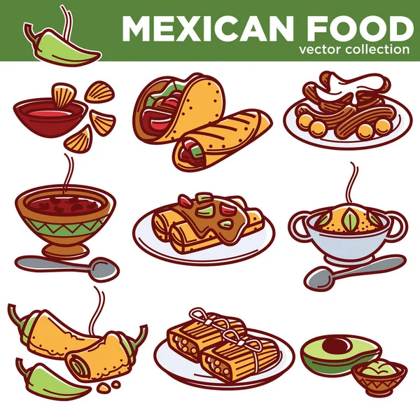 Masakan masakan Meksiko hidangan tradisional - Stok Vektor