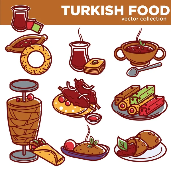 Comida turca cocina platos — Vector de stock