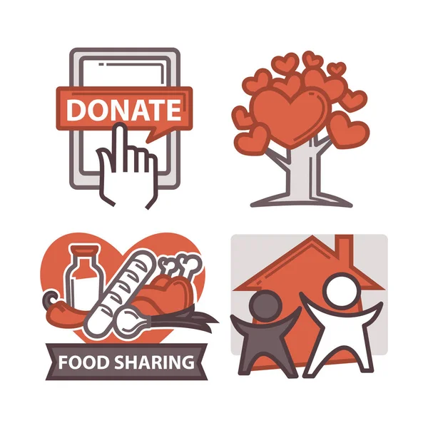 Icone donazione e volontariato — Vettoriale Stock
