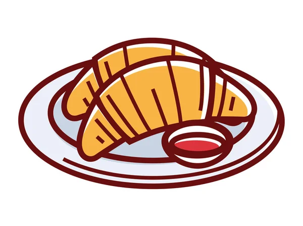 Croissants suaves frescos en la placa — Vector de stock