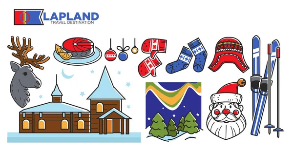 Lapland viagem destino cartaz promocional —  Vetores de Stock