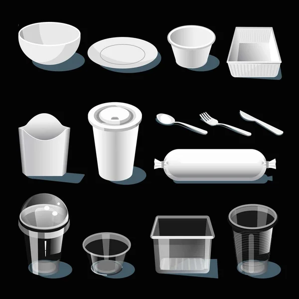 Disposable tableware illustrations set — Stock Vector