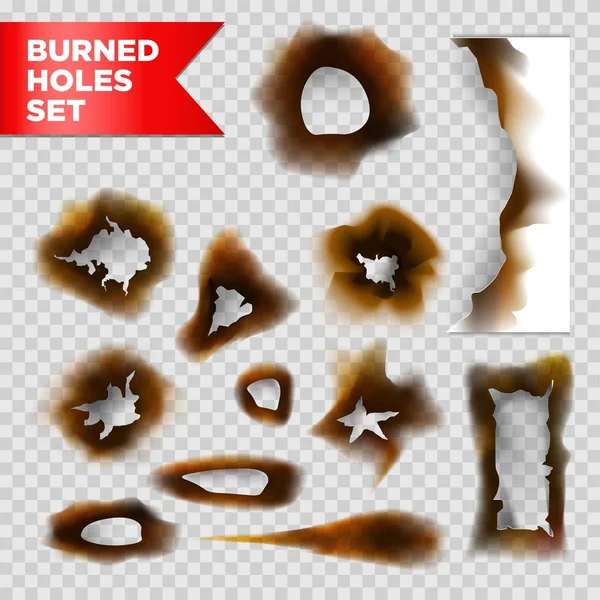 Trous brûlés et papier brûlé brûlé — Image vectorielle