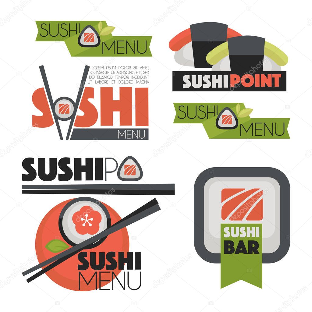 Collection of vector logos of sushi. Logo design for restaurants of Japanese food. Vector Illustration.