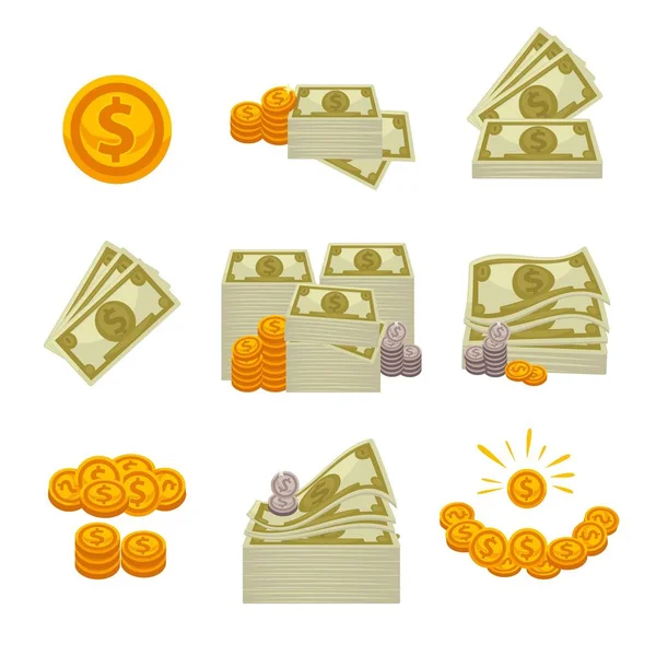 Pilhas de dólares em papel — Vetor de Stock