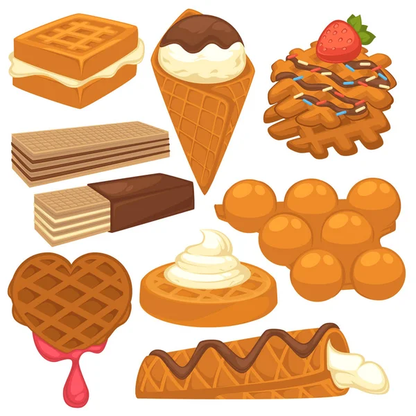 Sweet treats with delicious waffles — Stock Vector