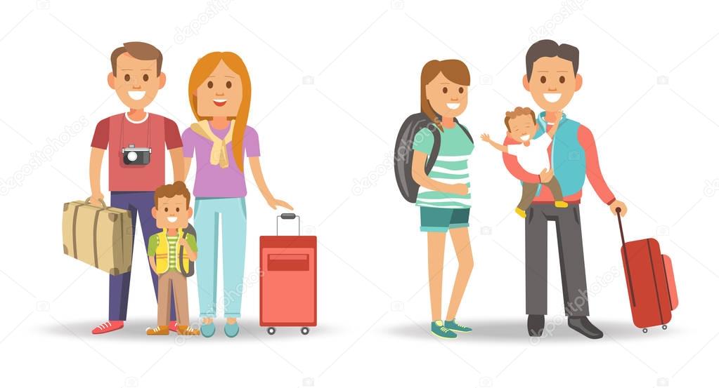 Family with bags and suitcases  