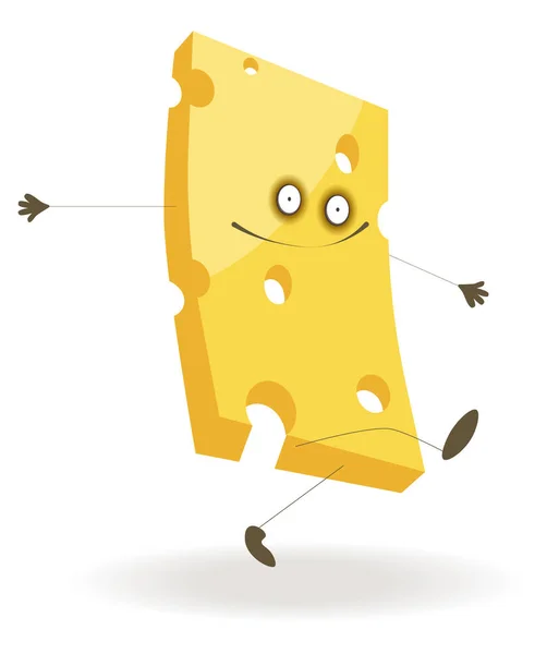 Pedazo de queso con cara divertida — Vector de stock