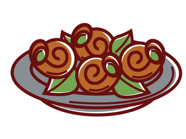 Escargot with fresh leaves — Stock Vector