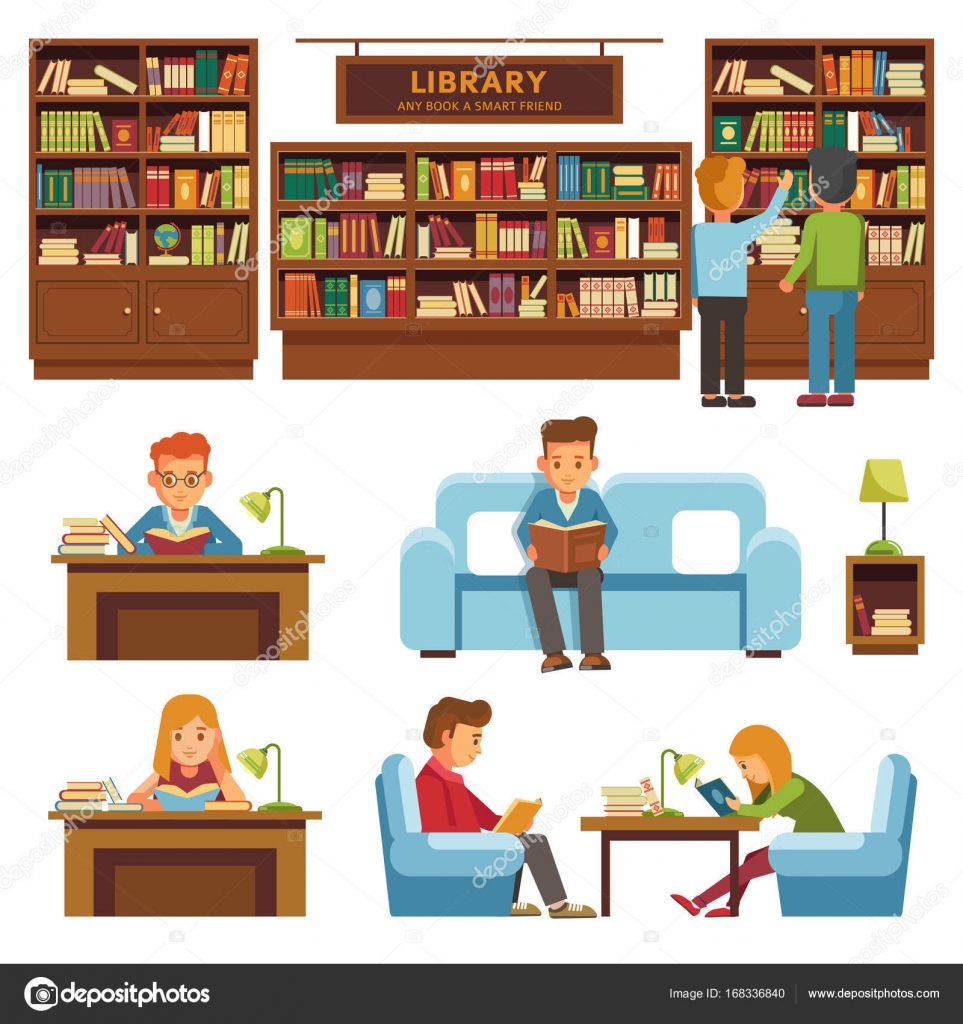 도서관도 서 및 사람들 스톡 벡터 - ©Sonulkaster 168336840, image size:1600x1700