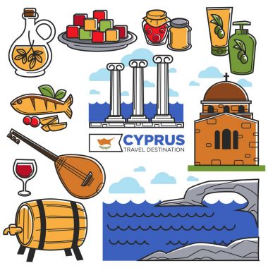 Cyprus travel icons clipart