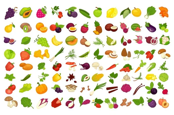 Conjunto de ícones de frutas e legumes — Vetor de Stock