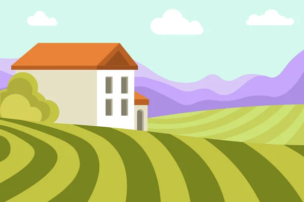House among fields — Stock Vector