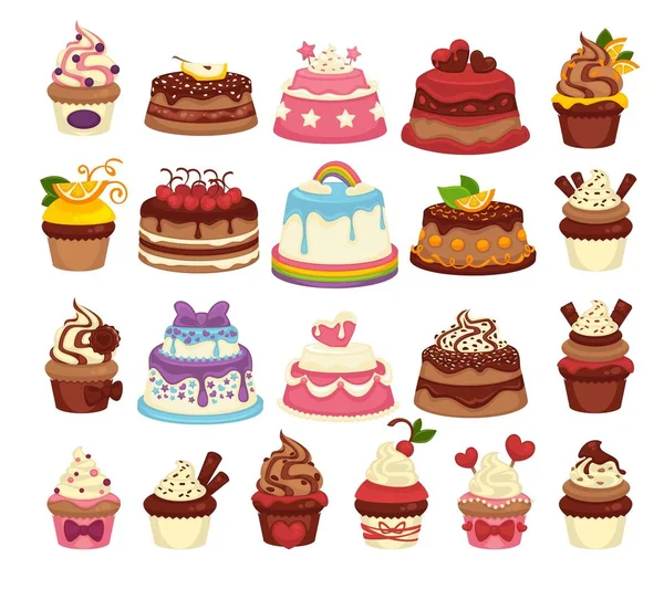 Cakes and tasty cupcakes — Stock Vector