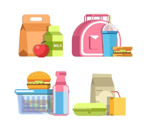 School lunches in containers — Stockvector