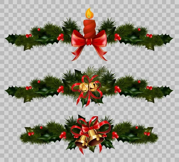 Set of Christmas decorations with holy wreath — Stock Vector