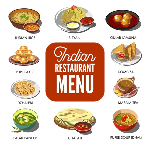 Cocina india platos tradicionales — Archivo Imágenes Vectoriales